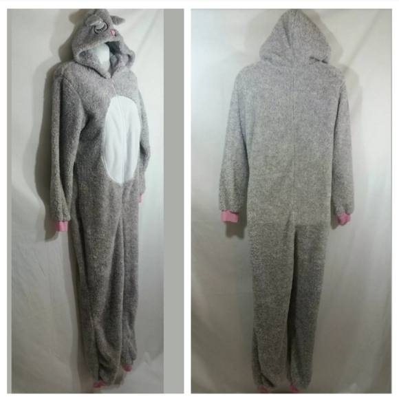 Breakfast In Bed Adult S One Piece Plush Bear Zip-Up Hooded Pajamas Union Suit - Picture 4 of 8